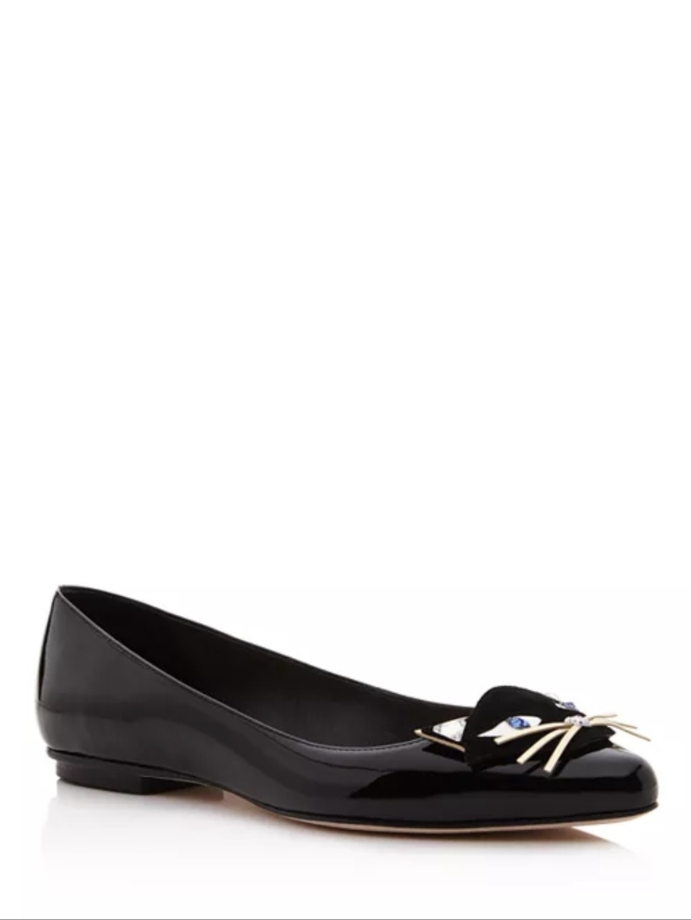 RARE kate spade NATASHA Black Patent Pointed-Toe Cat Face Flats - Picture 2 of 12
